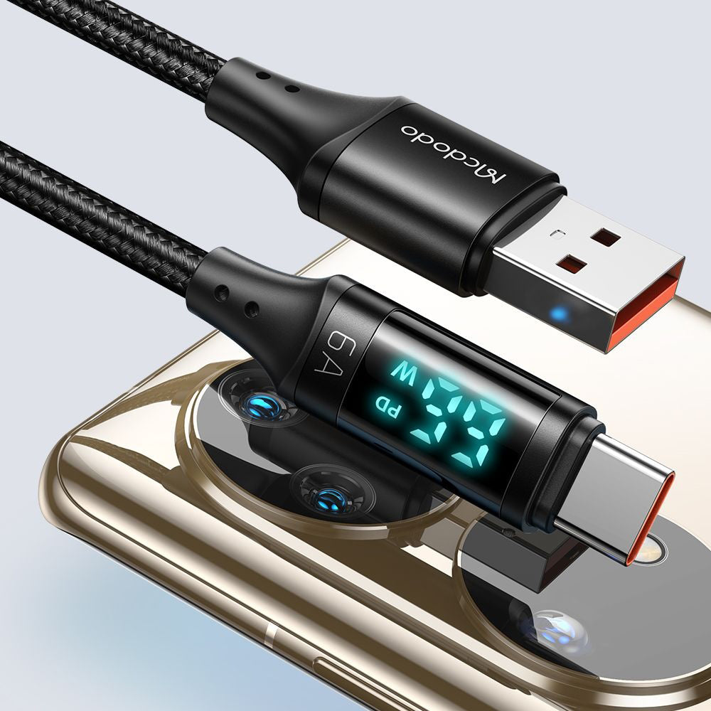 USB-A - USB-C McDodo CA-1080 Display -datalatauskaapeli, 66W, 1.2m, Musta