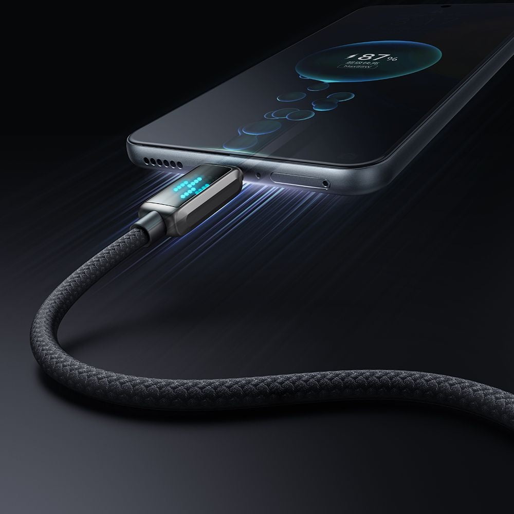 USB-A - USB-C McDodo CA-2350 Display -data- ja latauskaapeli, 100W, 1.2m, Musta