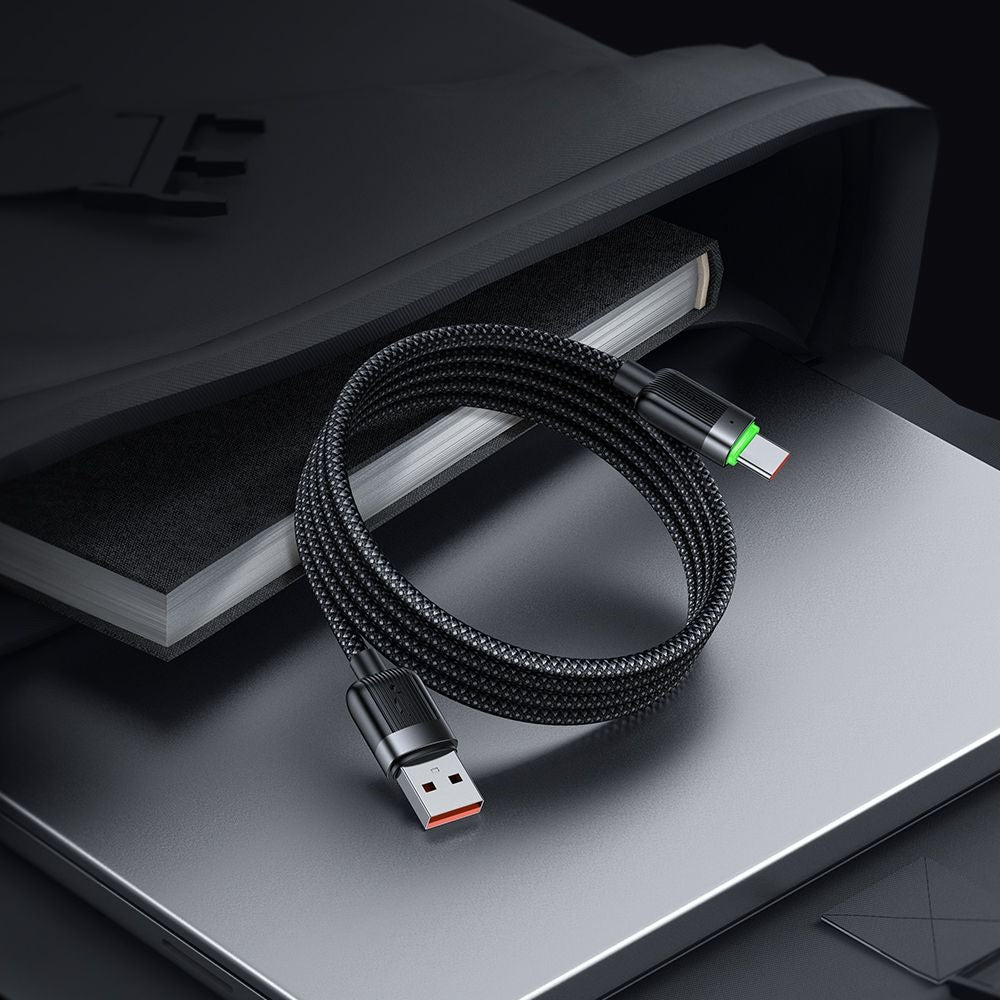 USB-A - USB-C McDodo CA-5650 itsestään käämittyvä data- ja latauskaapeli, 66W, 1.2m, Musta