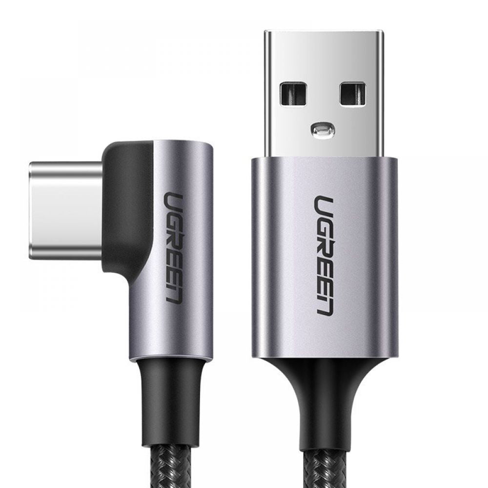 UGREEN US284 Angled USB-A - USB-C Data ja Latauskaapeli, 18W, 0.5m, Harmaa
