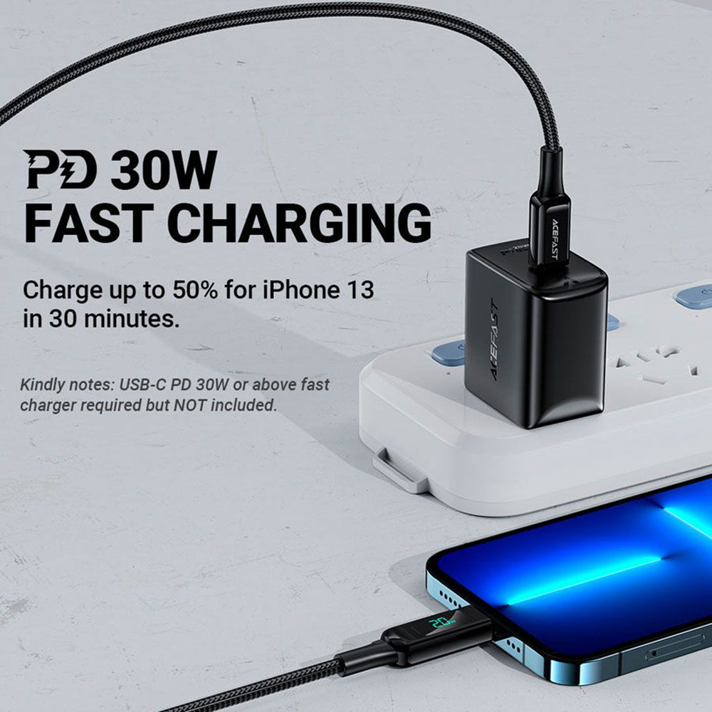 USB-C to Lightning Data and Charging Cable Acefast C6-01 Display, 20W, 1.2m, Black