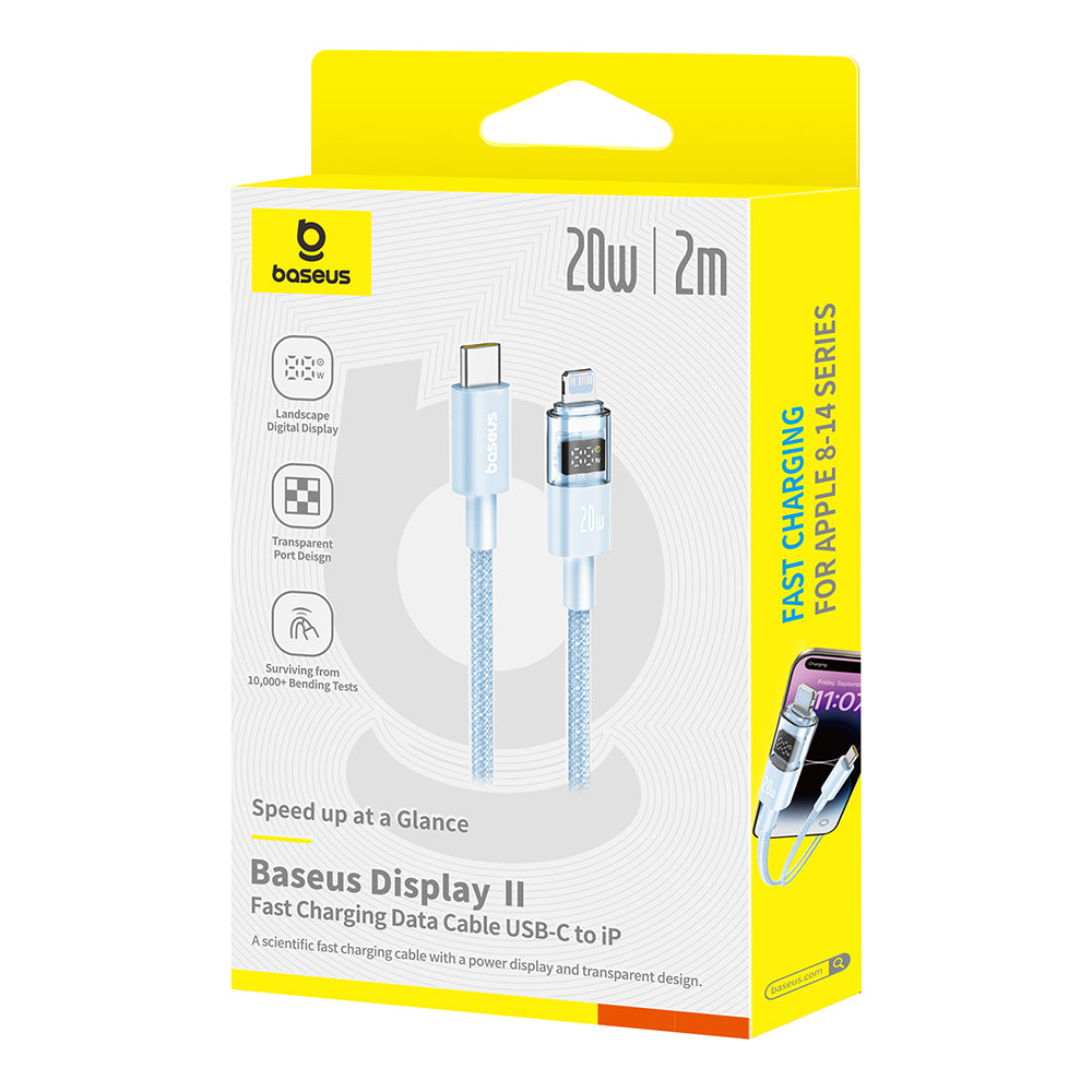 USB-C - Lightning Baseus Display 2 -data- ja latauskaapeli, 20W, 2m, Sininen P10382703311-01
