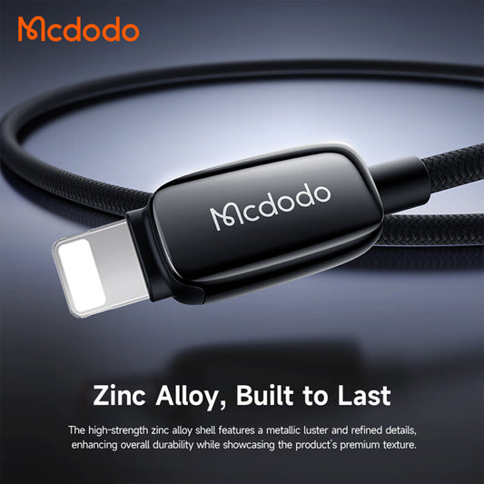 USB-C - Lightning McDodo CA-0050, 36W, 1.2m, musta data- ja latauskaapeli