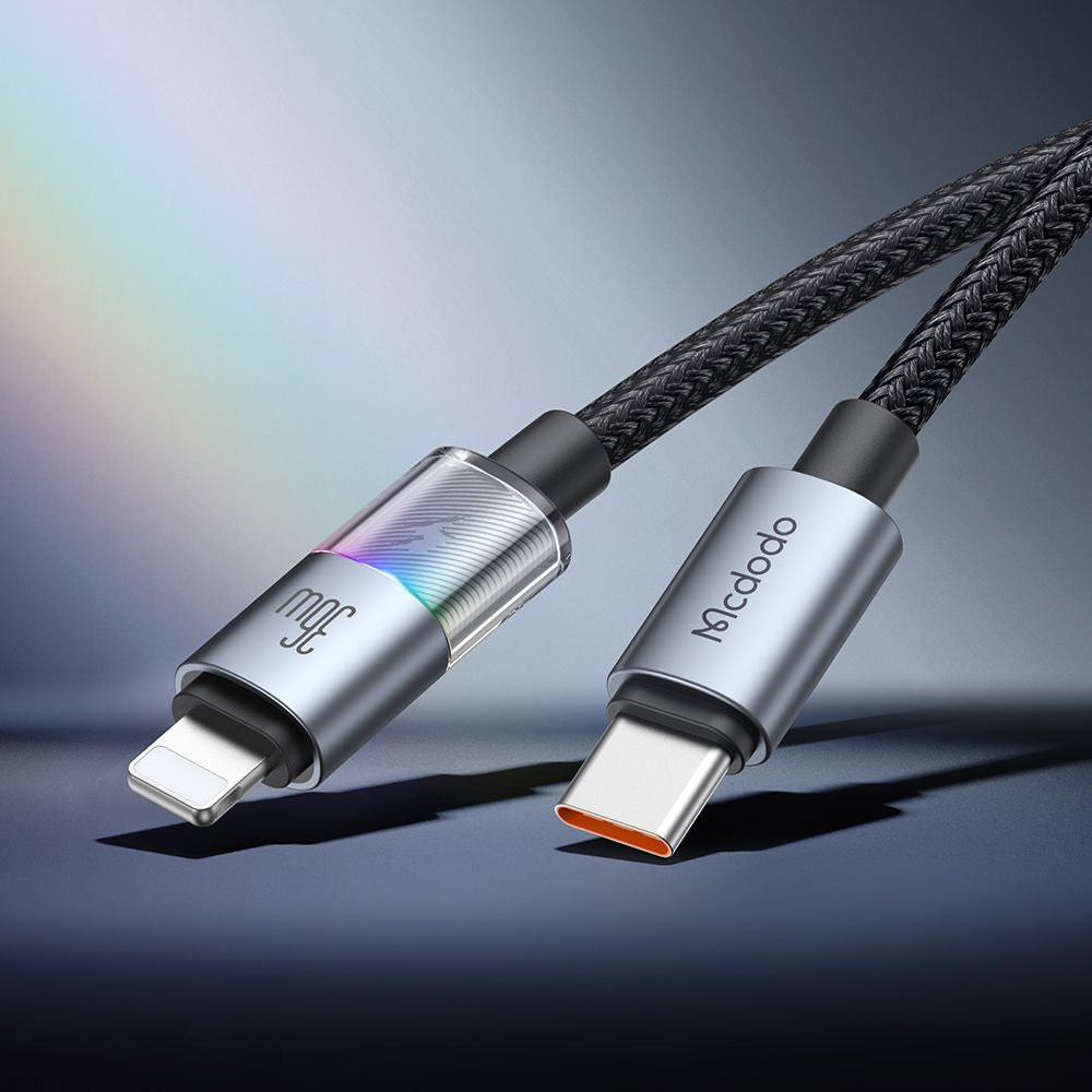 USB-C - Lightning McDodo CA-8190 Colorful -data- ja latauskaapeli, 36W, 1.2m, Musta