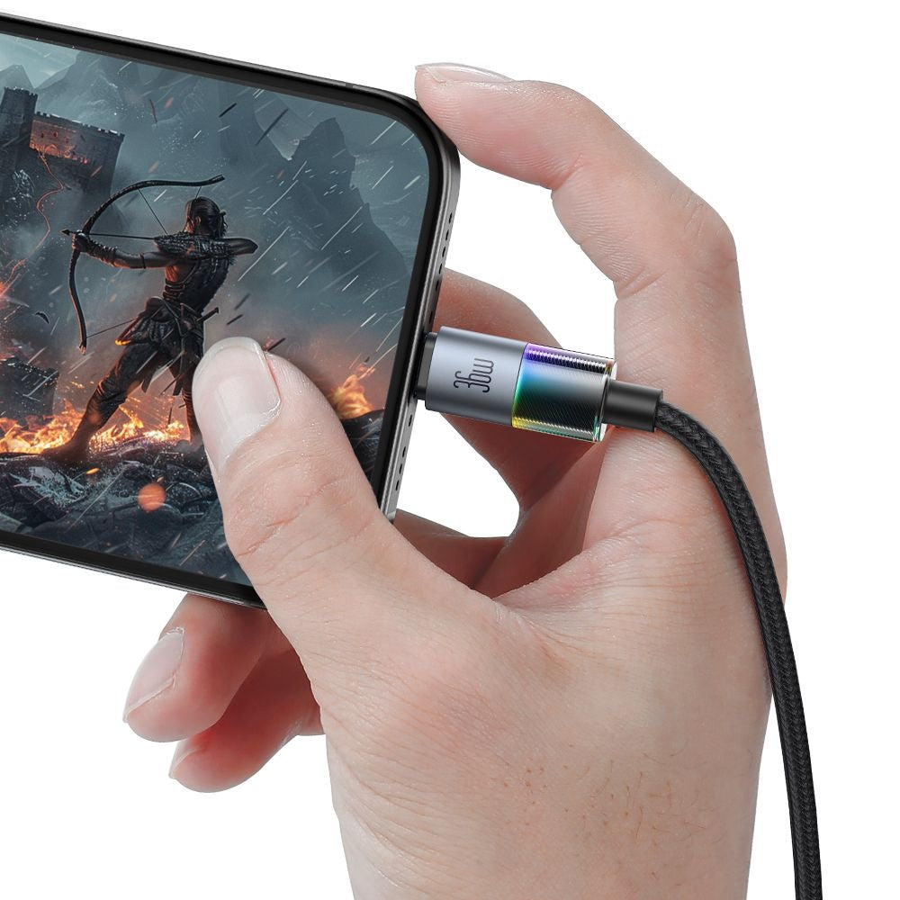 USB-C - Lightning McDodo CA-8190 Colorful -data- ja latauskaapeli, 36W, 1.2m, Musta