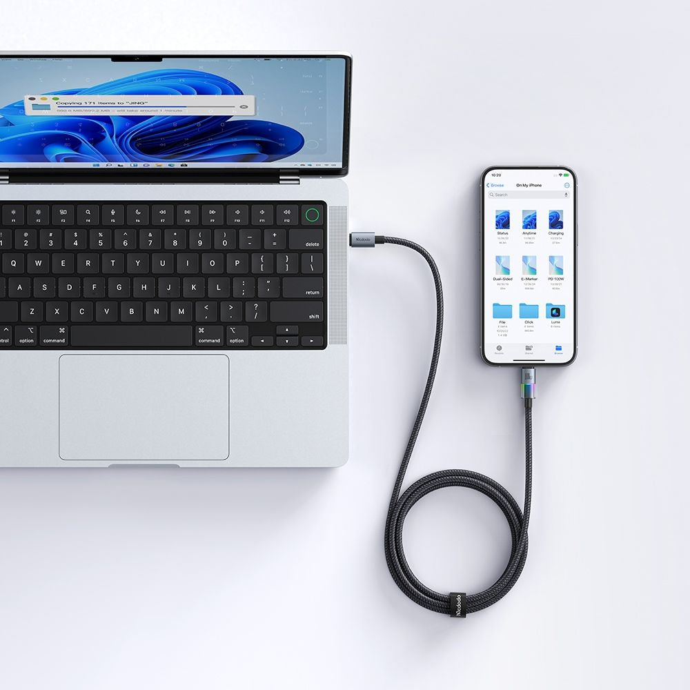 USB-C - Lightning McDodo CA-8190 Colorful -data- ja latauskaapeli, 36W, 1.2m, Musta