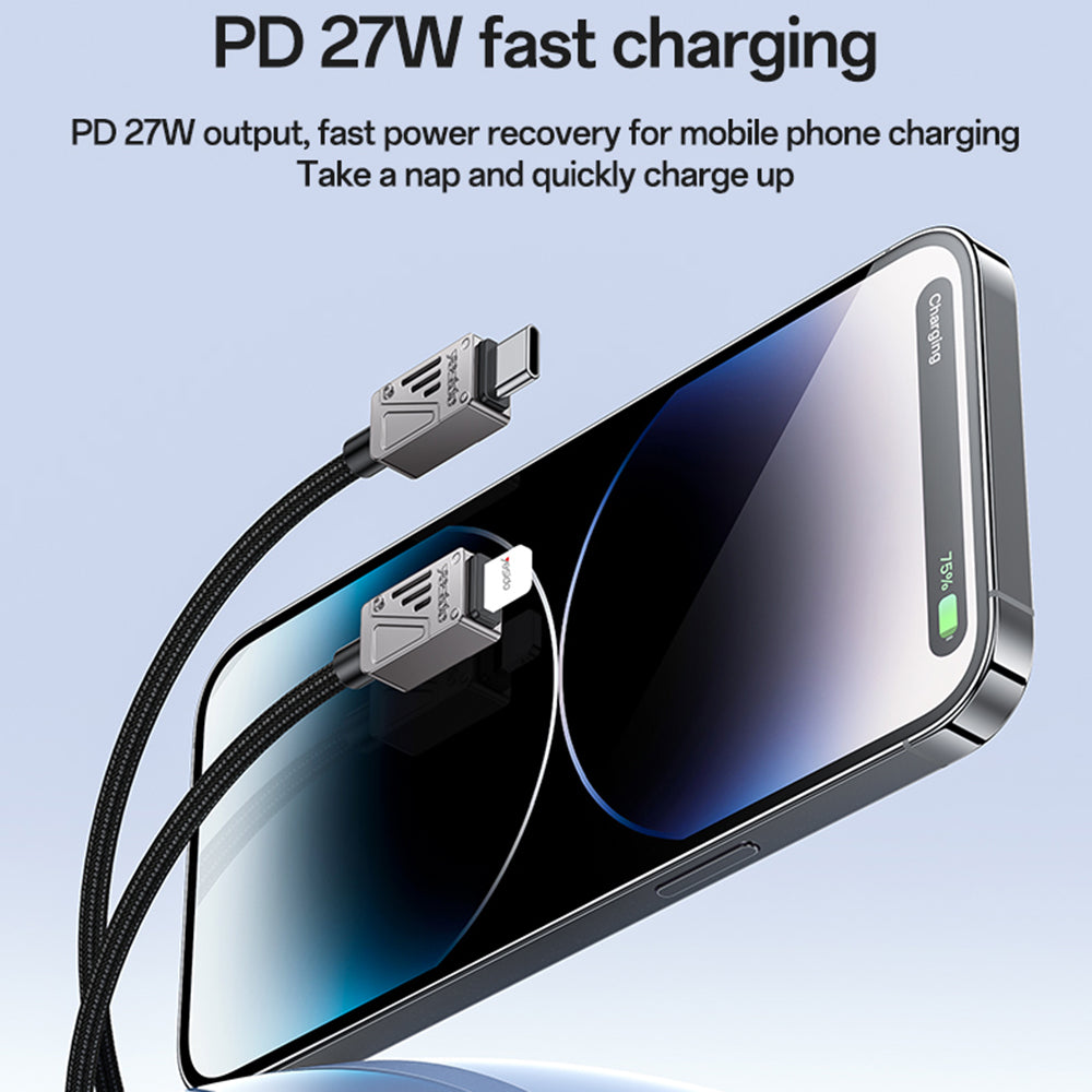 USB-C to Lightning Data and Charging Cable Yesido CA195, 27W, 1.2m, Black