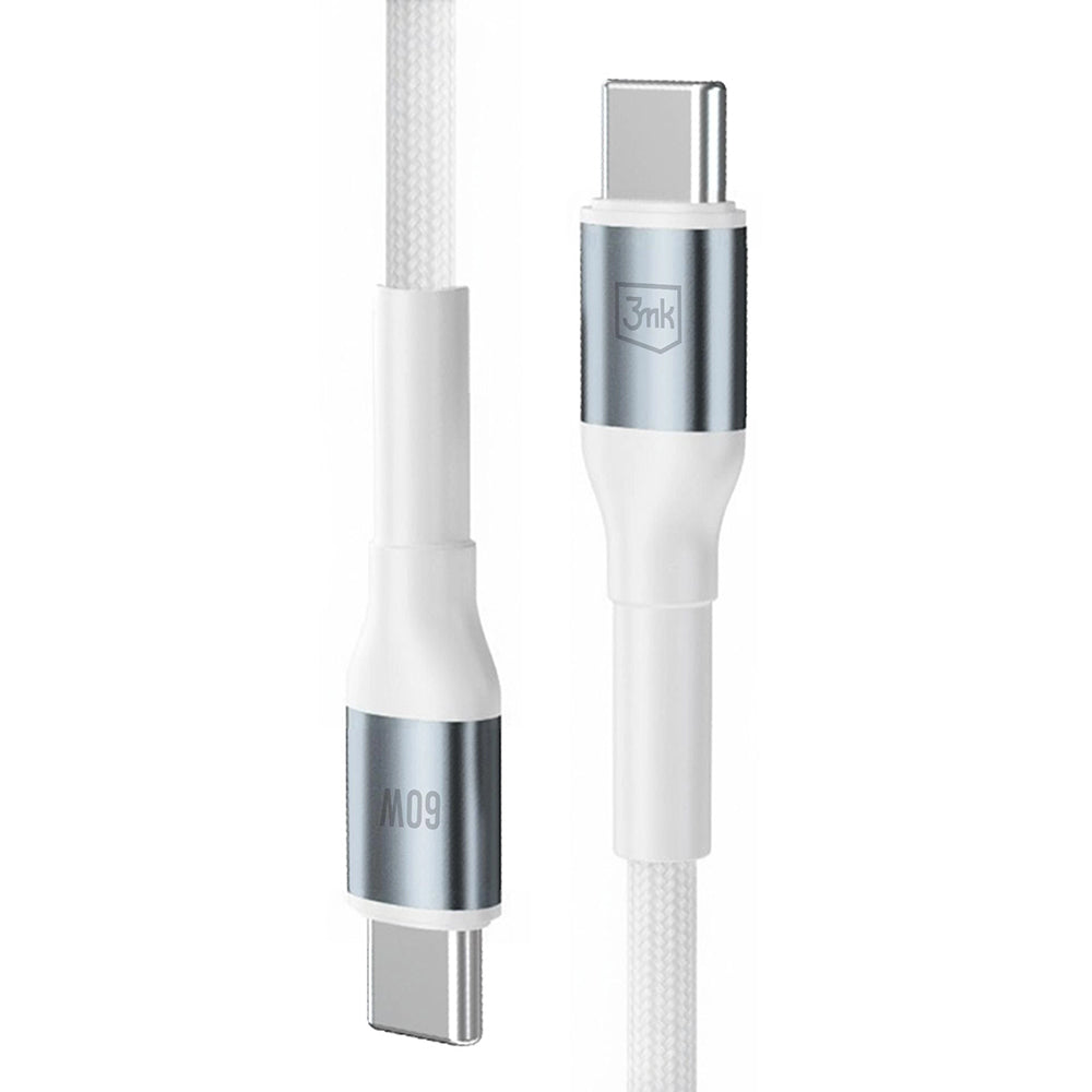 USB-C - USB-C 3MK Hyper N -data- ja latauskaapeli, 60W, 1m, Valkoinen