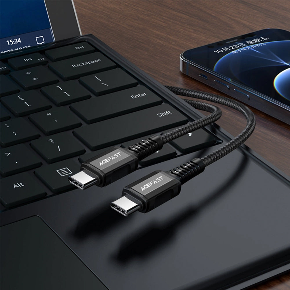 USB-C - USB-C Acefast C1-03 Data- ja Latauskaapeli, 60W, 1.2m, Musta