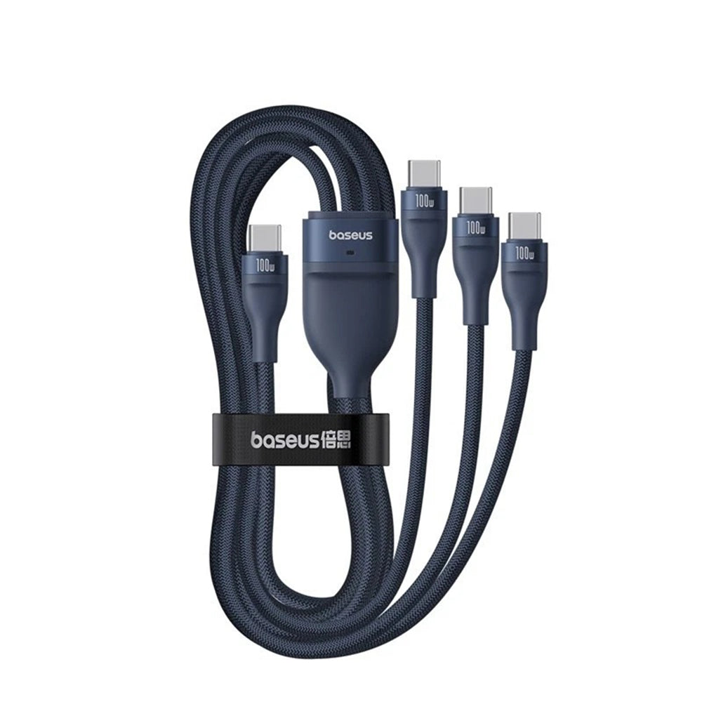 USB-C-latauskaapeli - 3 x USB-C Baseus Flash Series III 3in1, 100W, 1.5m, Sininen P10377503321-00