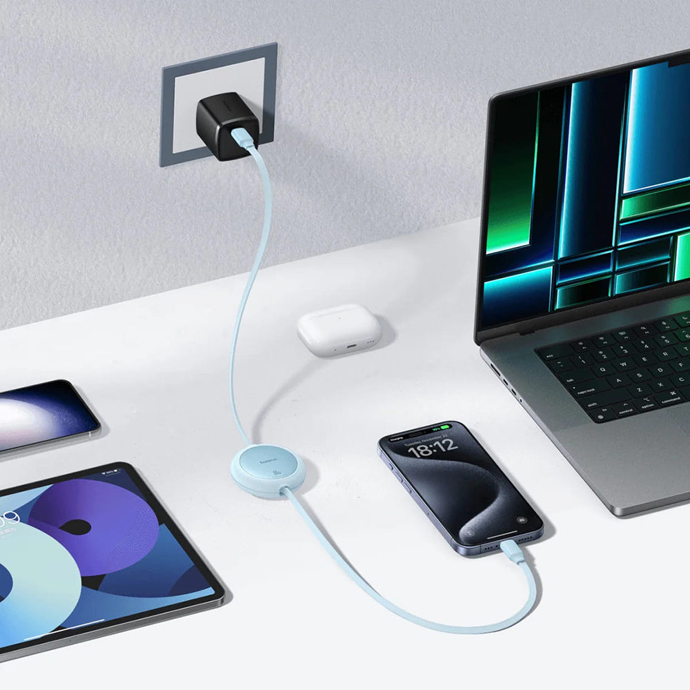 USB-C - USB-C Baseus Free2Pull Mini Retractable -data- ja latauskaapeli, 60W, 1m, Sininen P10364500311-01