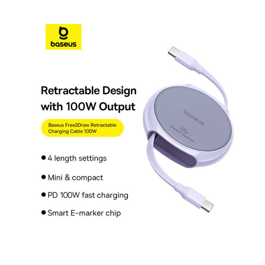 USB-C - USB-C Baseus Pathfinder Retractable -data- ja latauskaapeli, 100W, 1m, Violetti P10368400511-00