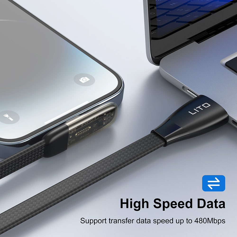 USB-C - USB-C Lito LD11CC data- ja latauskaapeli, 60W, 1m, Musta