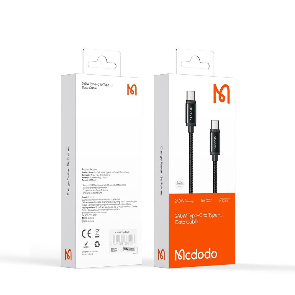 USB-C - USB-C McDodo CA-3680, 240W, 1.2m, Musta