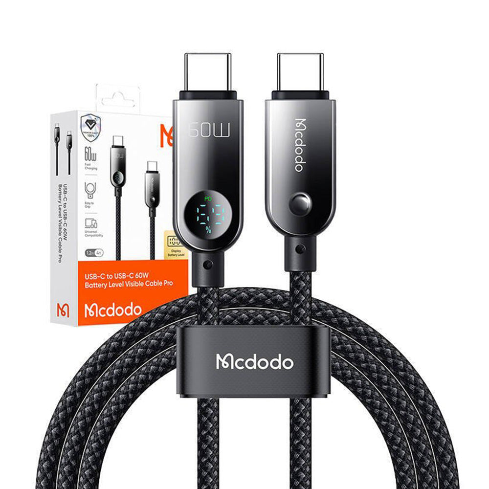 USB-C - USB-C McDodo CA-4780 Display -data- ja latauskaapeli, 60W, 1.2m, Musta