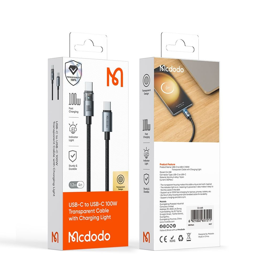 USB-C Data and Charging Cable - USB-C McDodo CA-5582, 100W, 1.2m, White