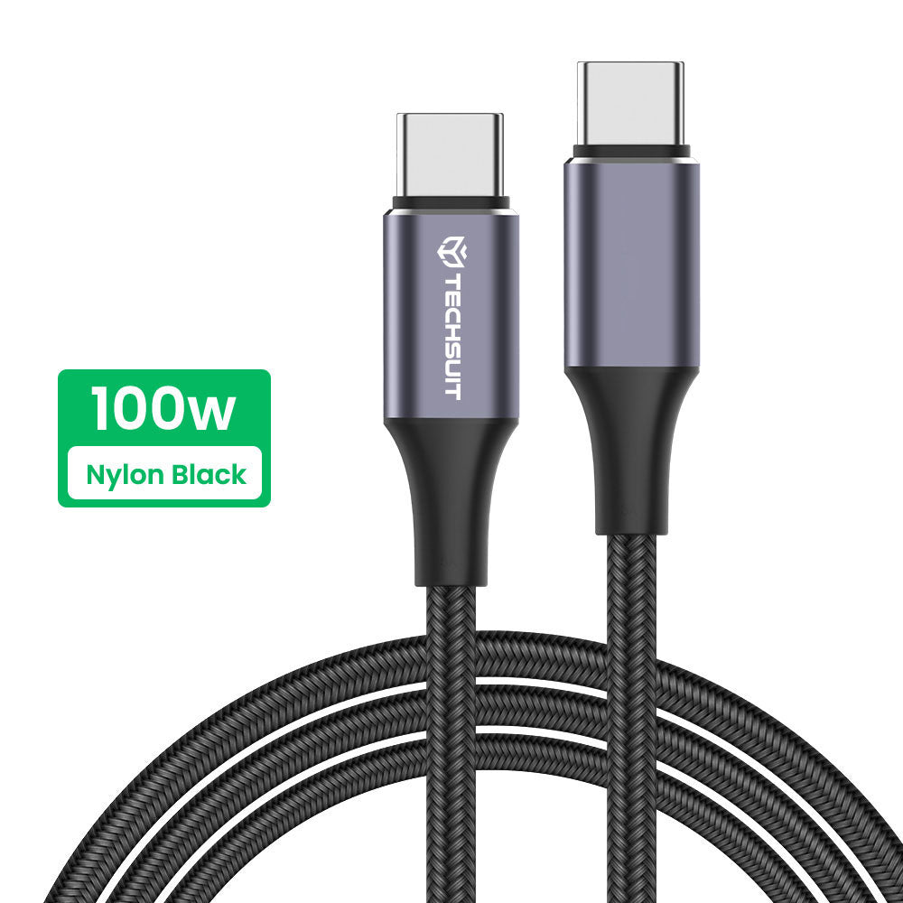 USB-C - USB-C Techsuit PCB018 -data- ja latauskaapeli, 100W, 1m, Musta