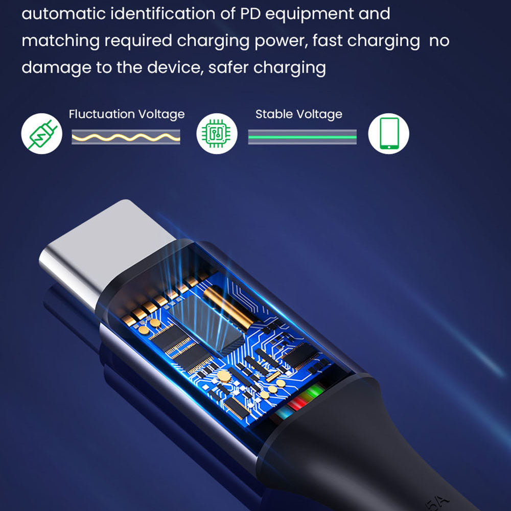 USB-C - USB-C Techsuit PCB018 -data- ja latauskaapeli, 100W, 1m, Musta
