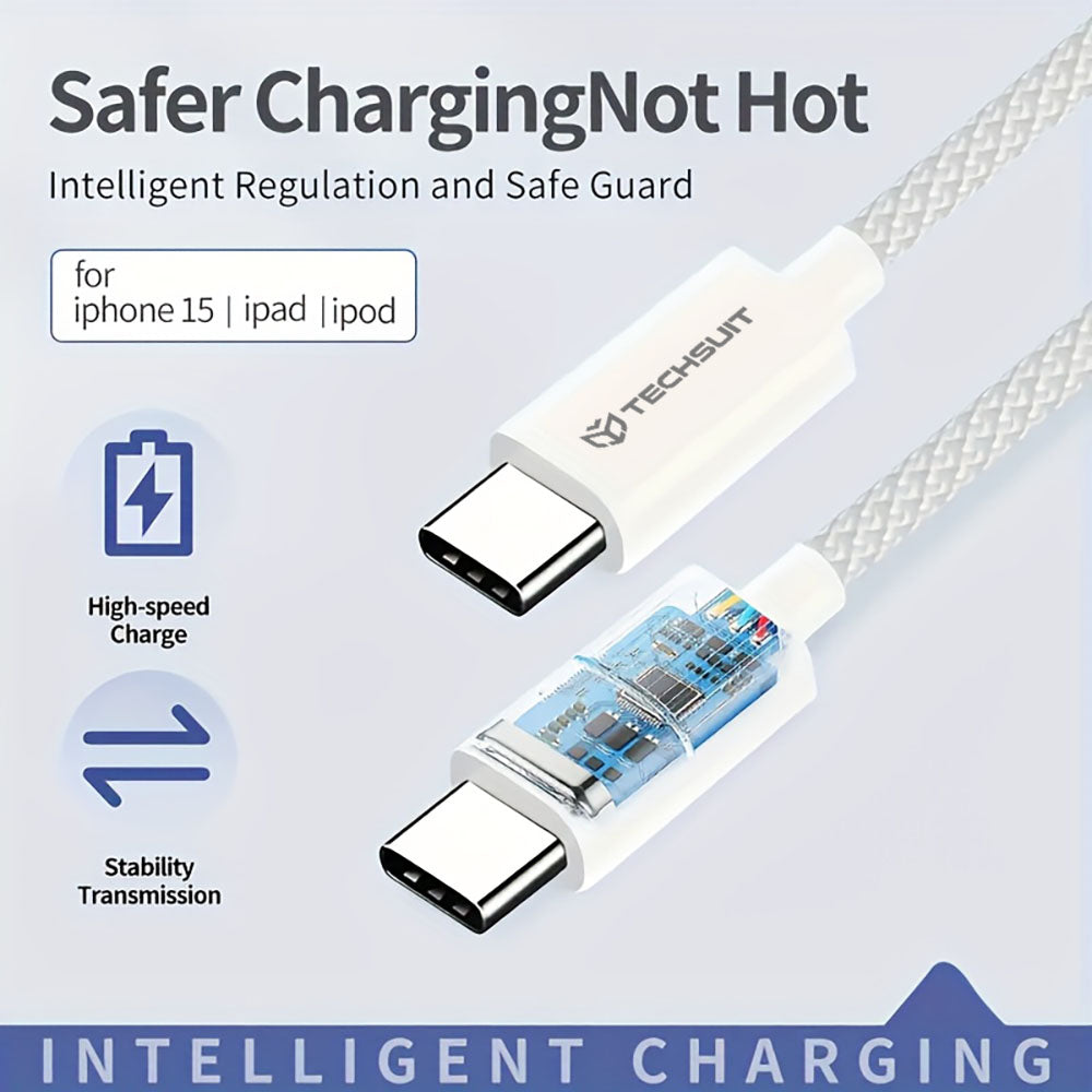USB-C - USB-C Techsuit PCB114D -data- ja latauskaapeli, 60W, 1m, Musta