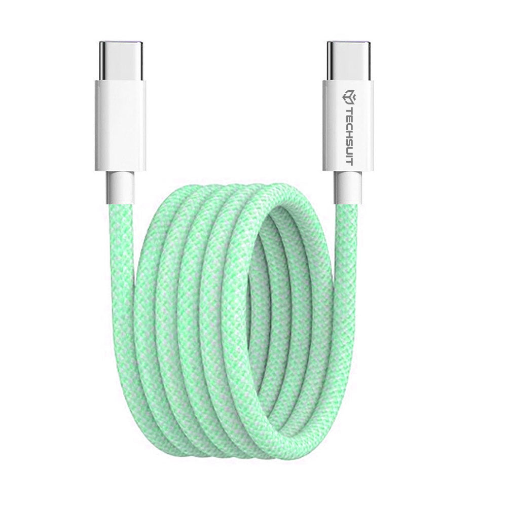 USB-C - USB-C Techsuit PCB114D Data- ja Latauskaapeli, 60W, 1m, Vihreä