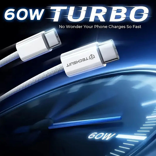 USB-C - USB-C Techsuit PCB114D Data- ja Latauskaapeli, 60W, 1m, Vihreä