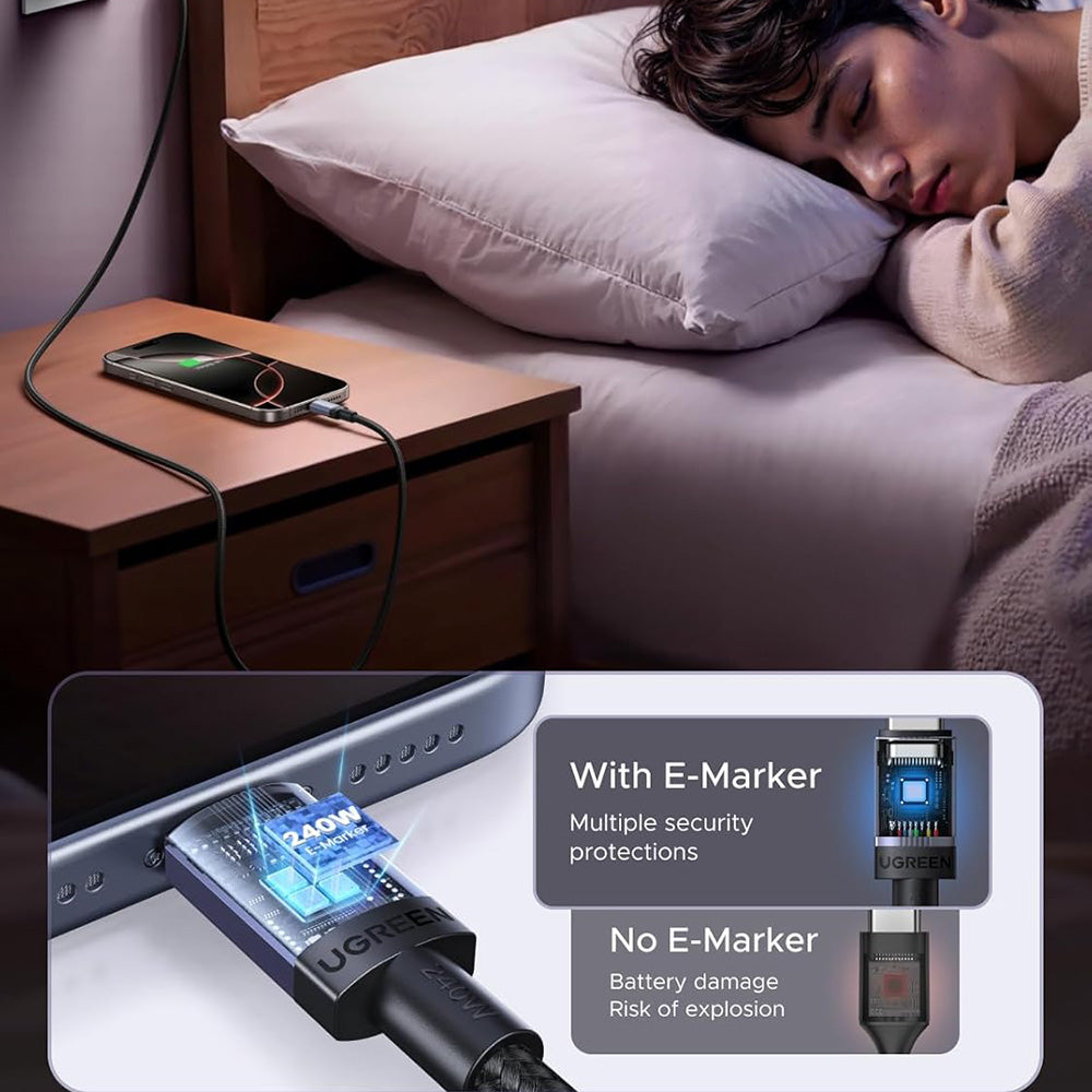 USB-C - USB-C UGREEN L532 -data- ja latauskaapeli, 240W, 1m, Harmaa