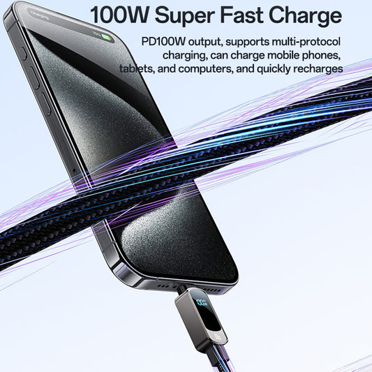 USB-C - USB-C Yesido CA179 Display -data- ja latauskaapeli, 100W, 1.2m, Musta