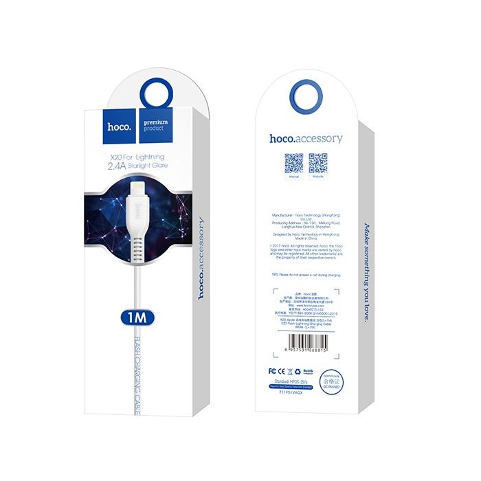 USB-A - Lightning HOCO Flash X20 Data- ja Latauskaapeli, 18W, 1m, Valkoinen