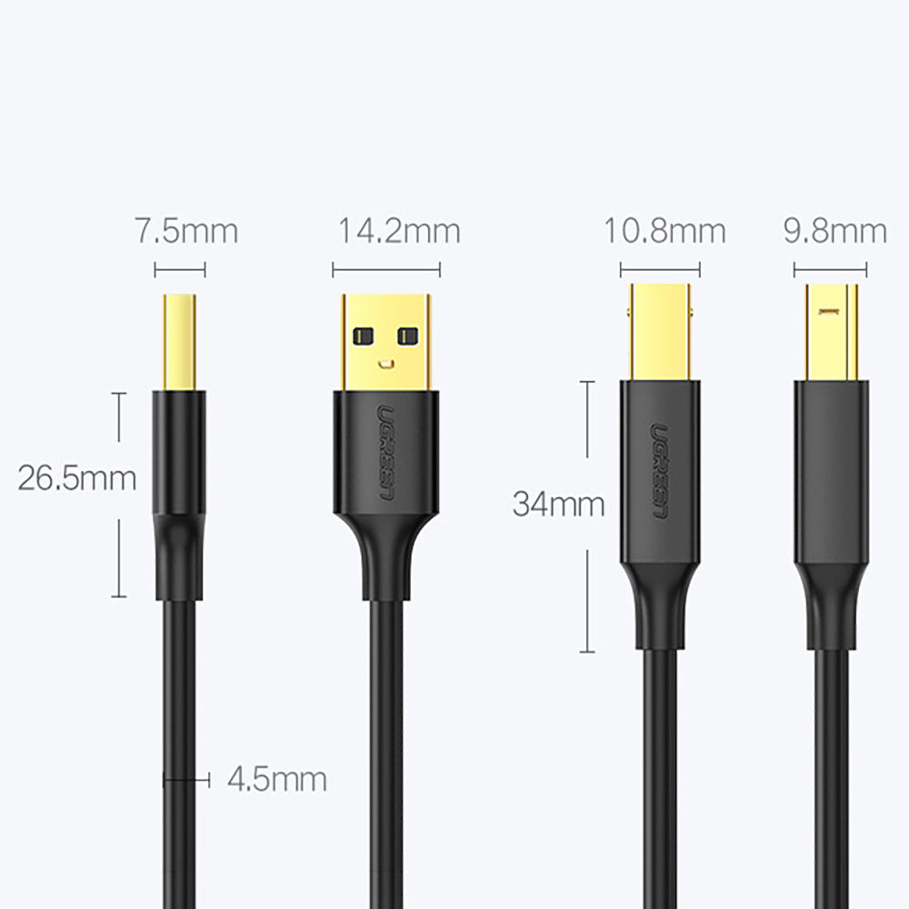 Tulostinkaapeli UGREEN US135, USB-A - USB-B, 1m, musta
