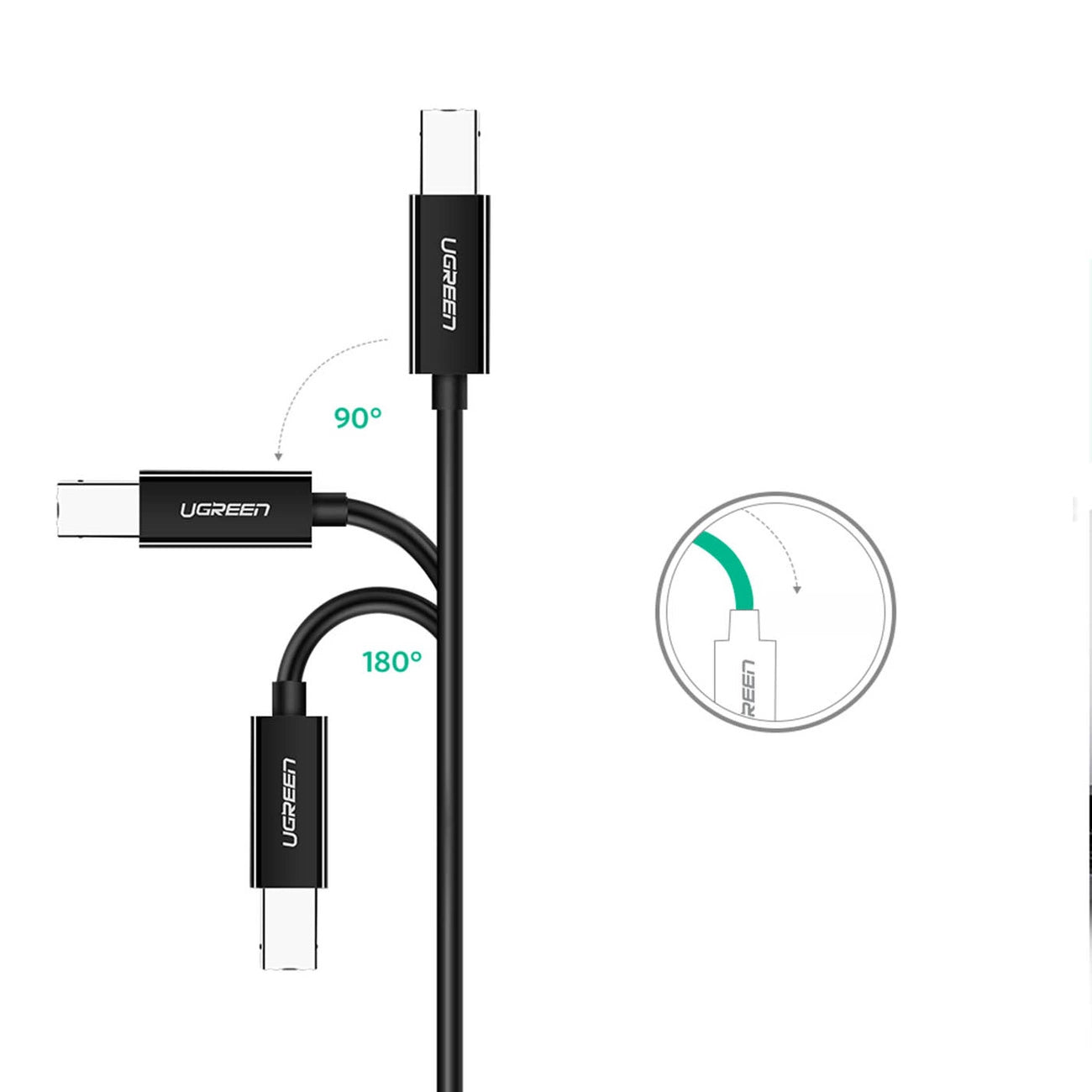 Tulostinkaapeli UGREEN US241, USB-C - USB-B, 2m, musta, musta