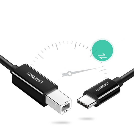 Tulostinkaapeli UGREEN US241, USB-C - USB-B, 2m, musta, musta