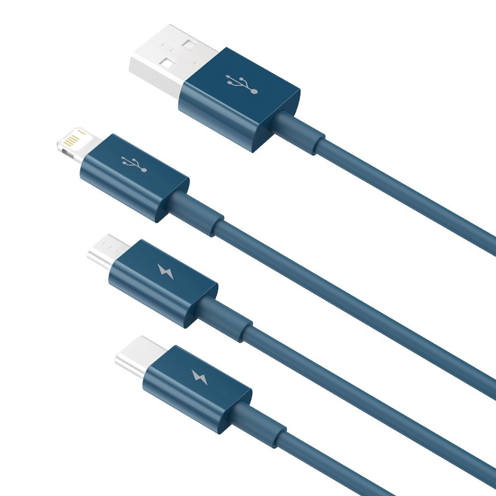 Latauskaapeli USB-A - Lightning / microUSB / USB-C Baseus Superior 3in1 Series, 20W, 1.5m, sininen CAMLTYS-03