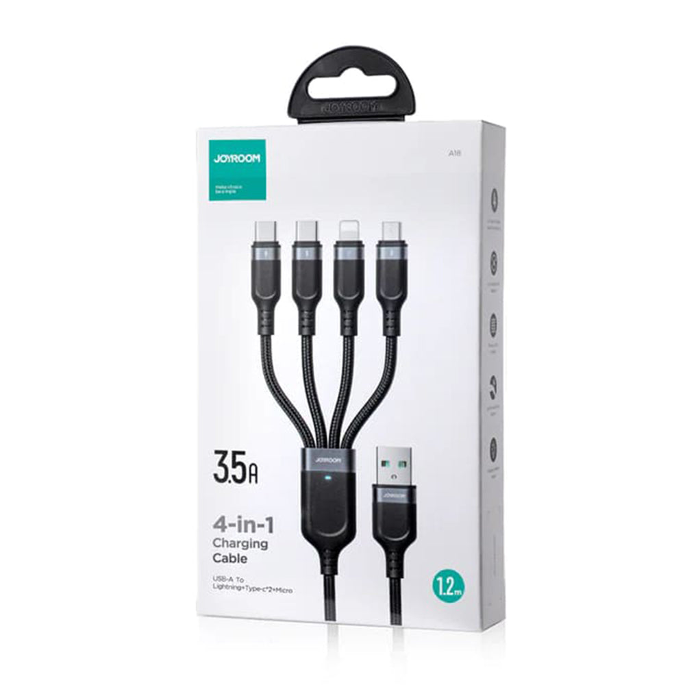 USB-A - Lightning / microUSB / 2 x USB-C Joyroom S-A18 4in1 latauskaapeli, 20W, 1.2m, Musta