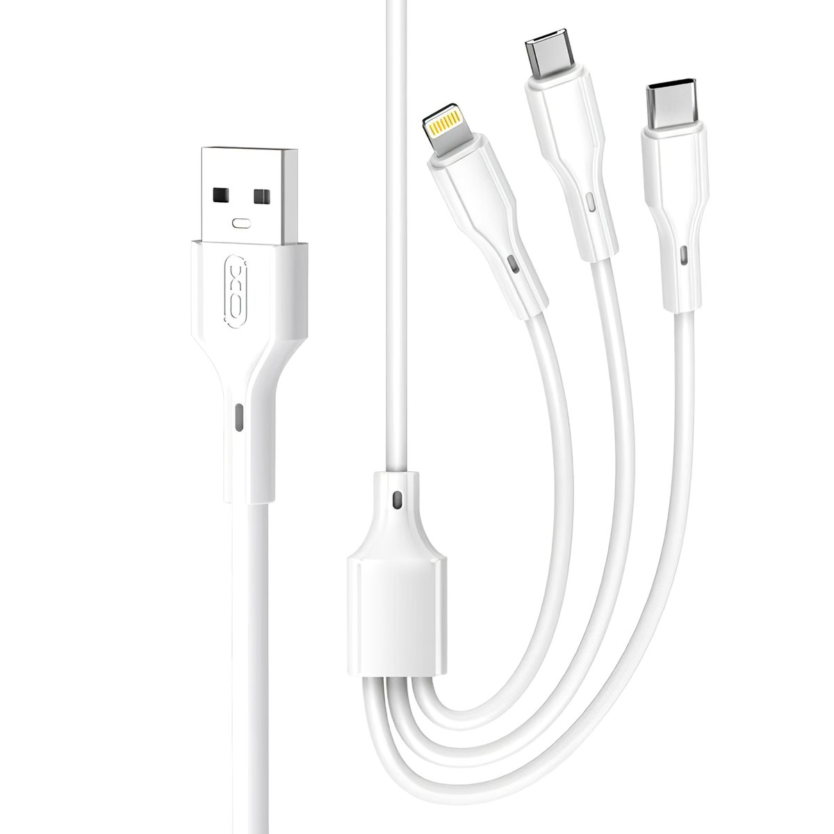 USB-A - Lightning / microUSB / USB-C XO Design NB230 3in1 latauskaapeli, 20W, 1m, Valkoinen