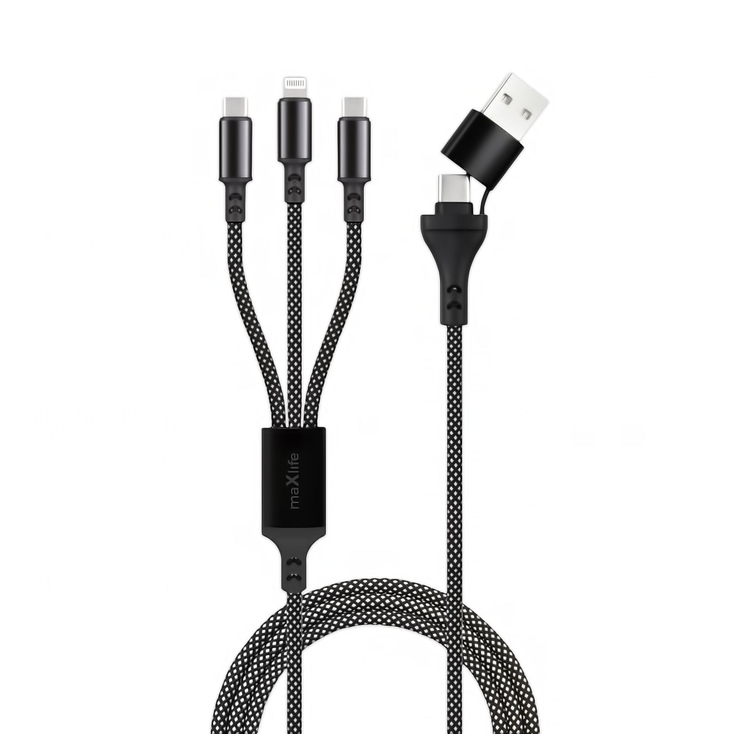 USB-A / USB-C - Lightning / USB-C MaXlife 3in1 -latauskaapeli, 66W, 1m, Musta