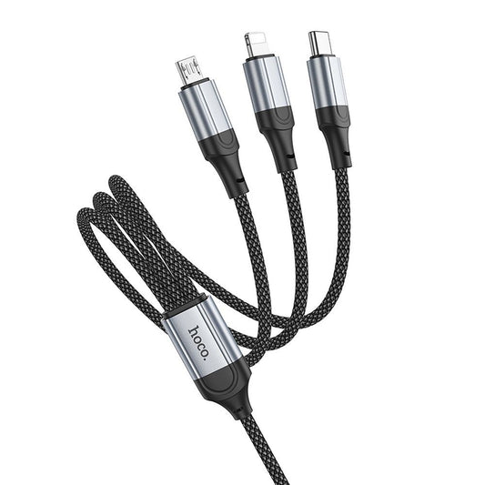 USB-A - Lightning / microUSB / USB-C HOCO X102 3in1 -latauskaapeli, 18W, 1m, Musta