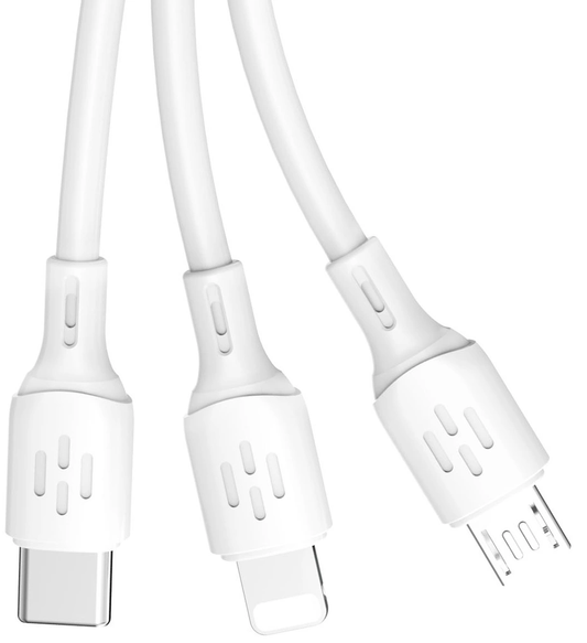 USB-A - Lightning / microUSB / USB-C Dudao L8A 3in1 latauskaapeli, 66W, 1,2m, valkoinen