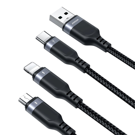 USB-A - Lightning / microUSB / USB-C Joyroom S-A18 3in1 -latauskaapeli, 20W, 1.2m, Musta
