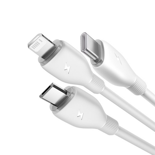 USB-A-latauskaapeli - Lightning / microUSB / USB-C Baseus Ultra Fast 3in1, 18W, 1,3 m, valkoinen P10376303211-00