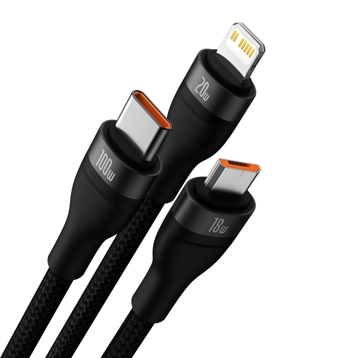 USB-A / USB-C - Lightning / microUSB / USB-C Baseus Flash Series II 3in1 -latauskaapeli, 100W, 1.2m, Musta CASS030101