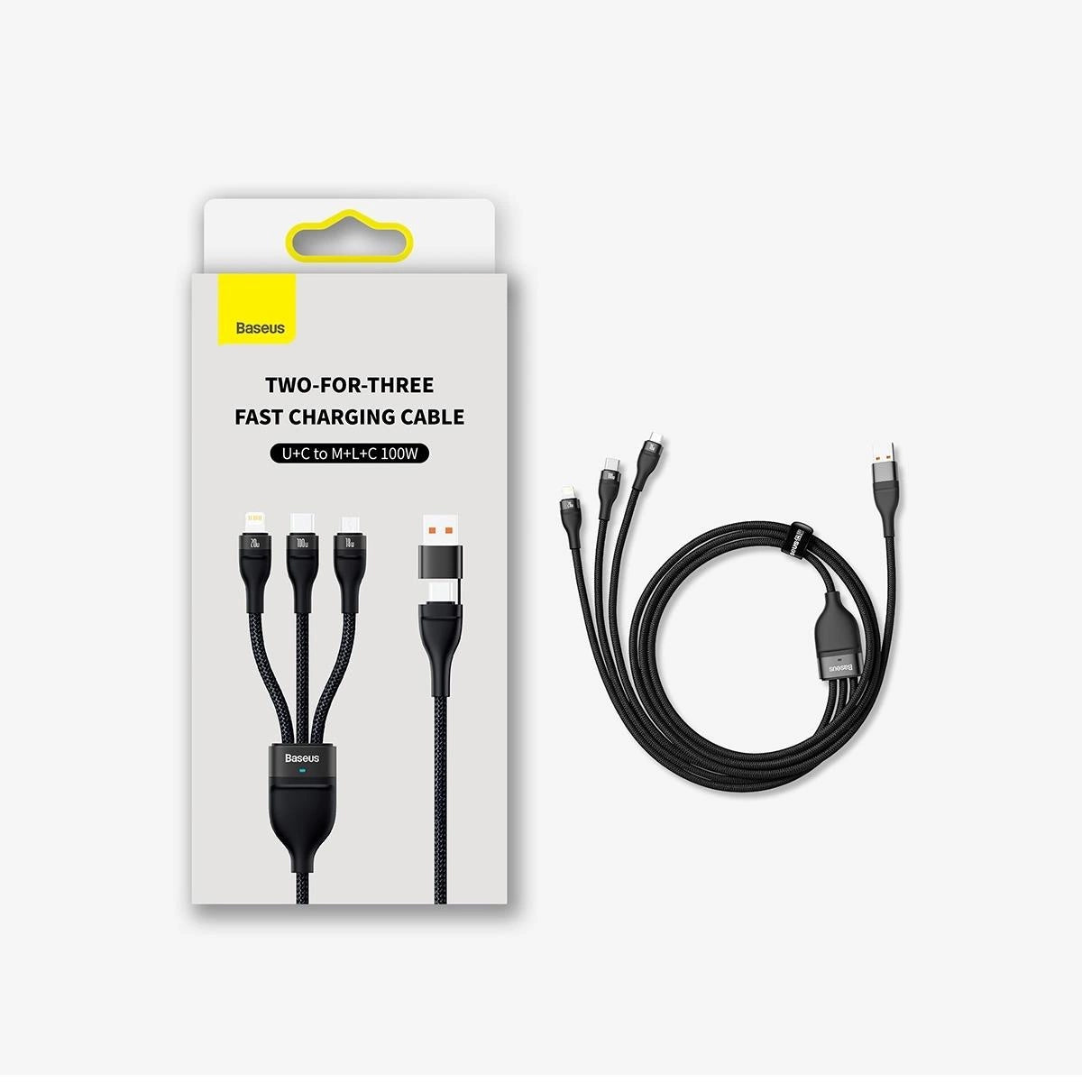 USB-A / USB-C - Lightning / microUSB / USB-C Baseus Flash Series II 3in1 -latauskaapeli, 100W, 1.2m, Musta CASS030101