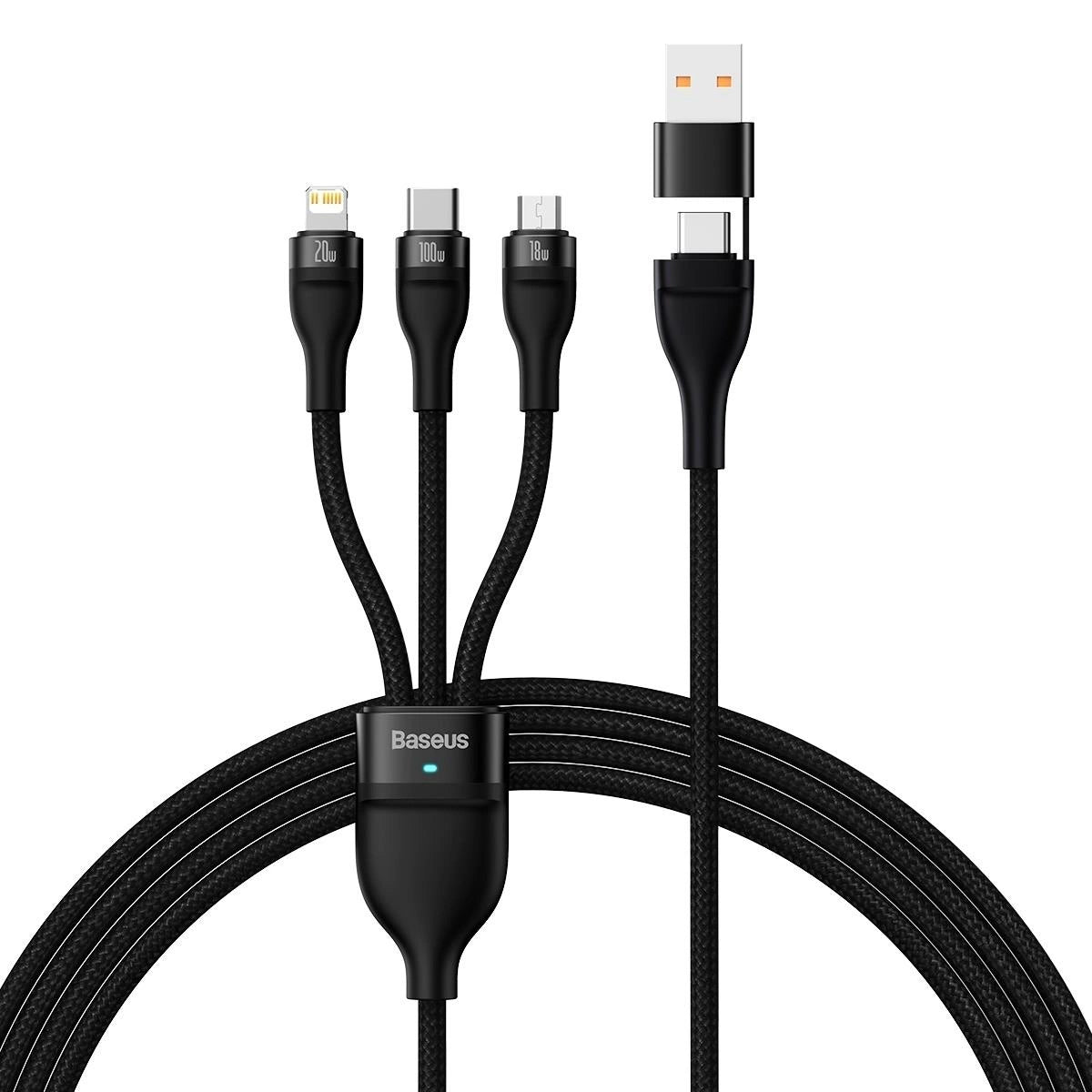 USB-A / USB-C - Lightning / microUSB / USB-C Baseus Flash Series II 3in1 -latauskaapeli, 100W, 1.2m, Musta CASS030101