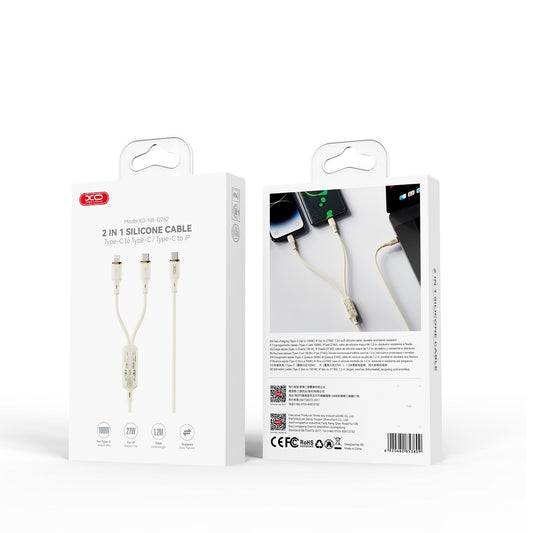 USB-C - Lightning / USB-C latauskaapeli XO Design NB-Q262 2in1, 100W, 1.2m, Beige