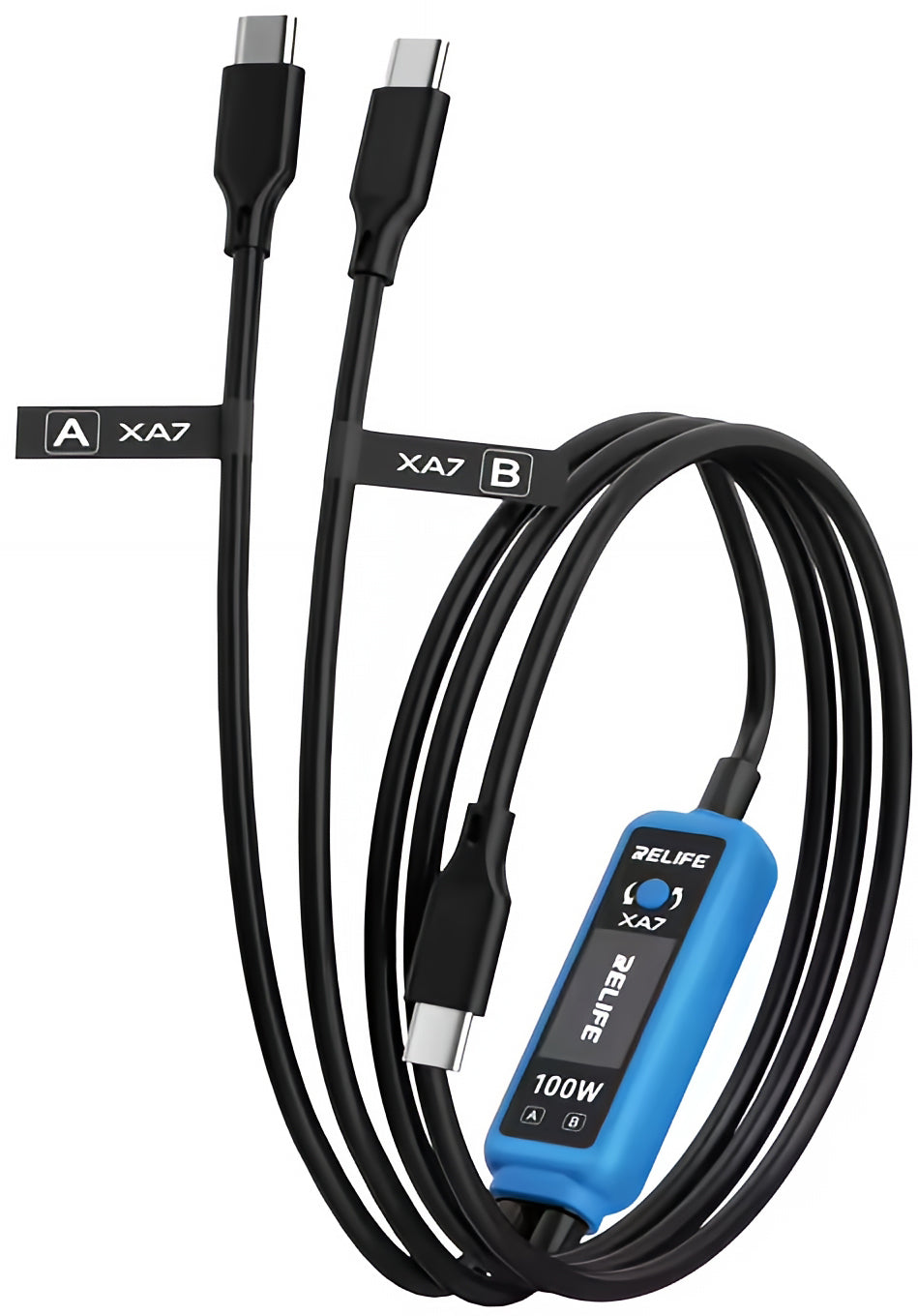 USB-C-latauskaapeli - 2 x USB-C Relife XA7 Display, 100W, 1,33 m, Musta