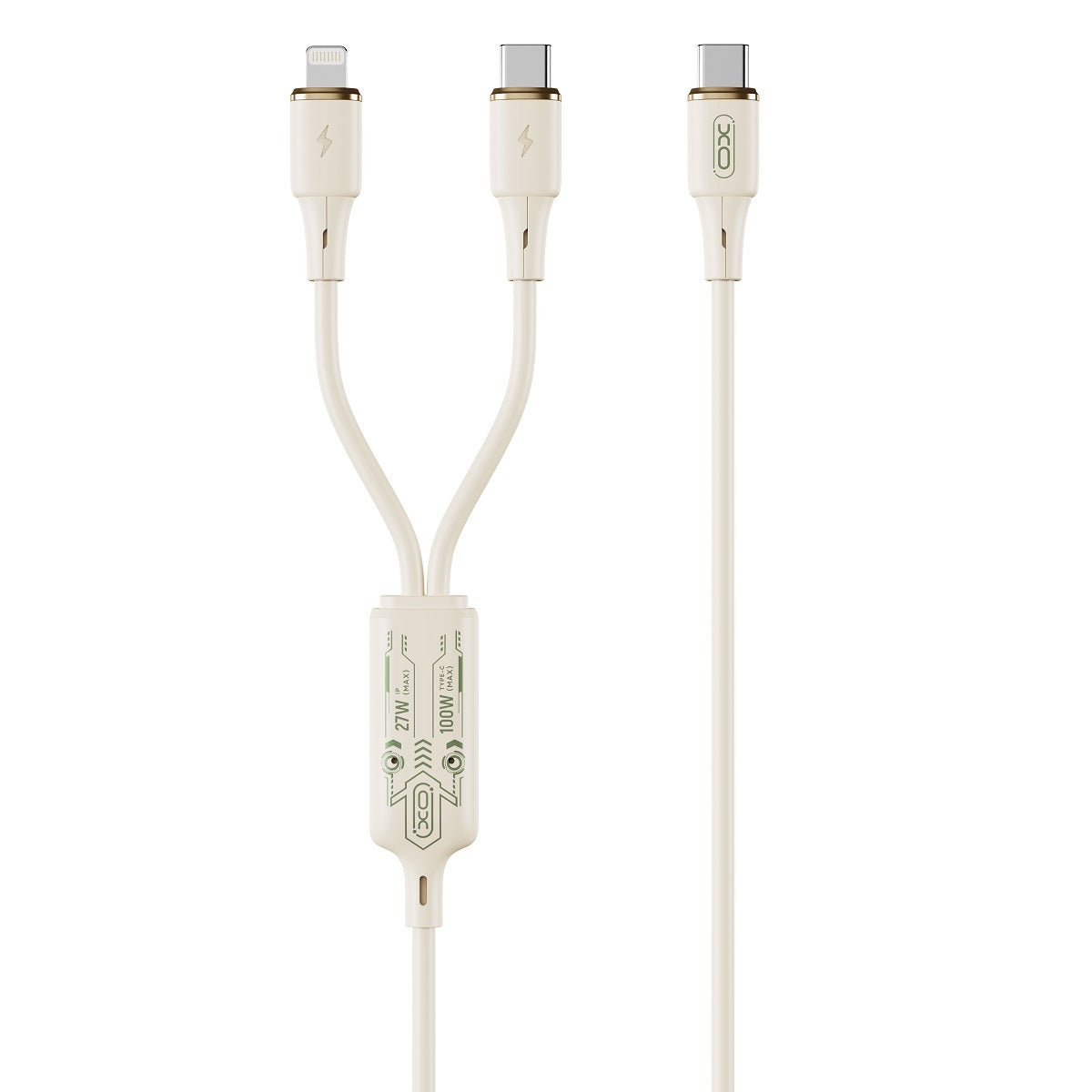 USB-C - Lightning / USB-C XO Design NB-Q262 2in1 -latauskaapeli, 100W, 1.2m, Beige
