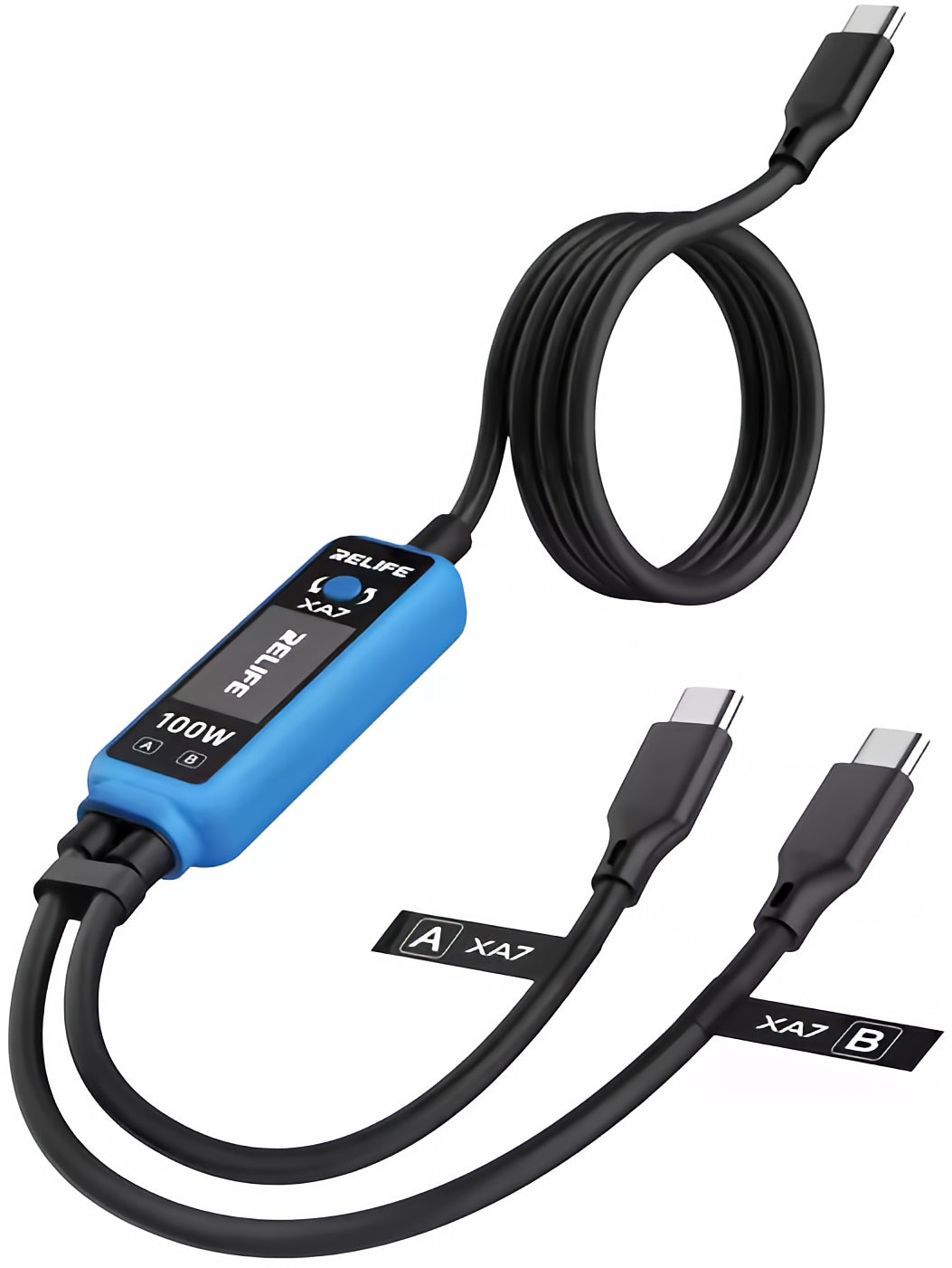 USB-C-latauskaapeli - 2 x USB-C Relife XA7 Display, 100W, 1,33 m, Musta