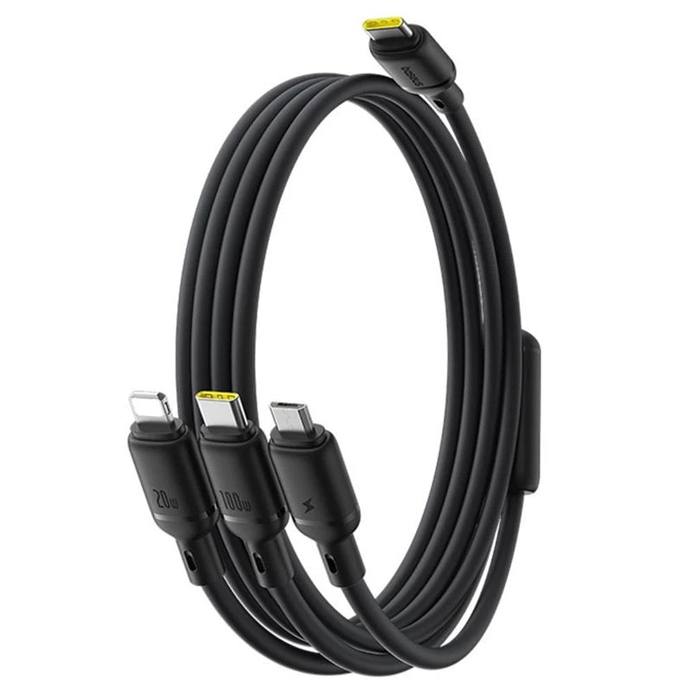 USB-C - Lightning / microUSB / USB-C Baseus Silky 3in1 -latauskaapeli, 100W, 1.5m, Musta P10376303121-01
