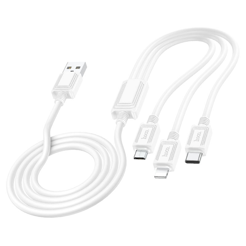 USB-A - Lightning / microUSB / USB-C HOCO X74 3in1 latauskaapeli, 18W, 1m, Valkoinen