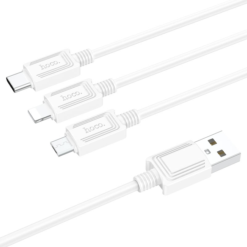 USB-A - Lightning / microUSB / USB-C HOCO X74 3in1 latauskaapeli, 18W, 1m, Valkoinen