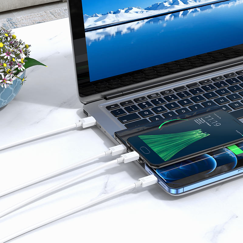 USB-A - Lightning / microUSB / USB-C HOCO X74 3in1 latauskaapeli, 18W, 1m, Valkoinen